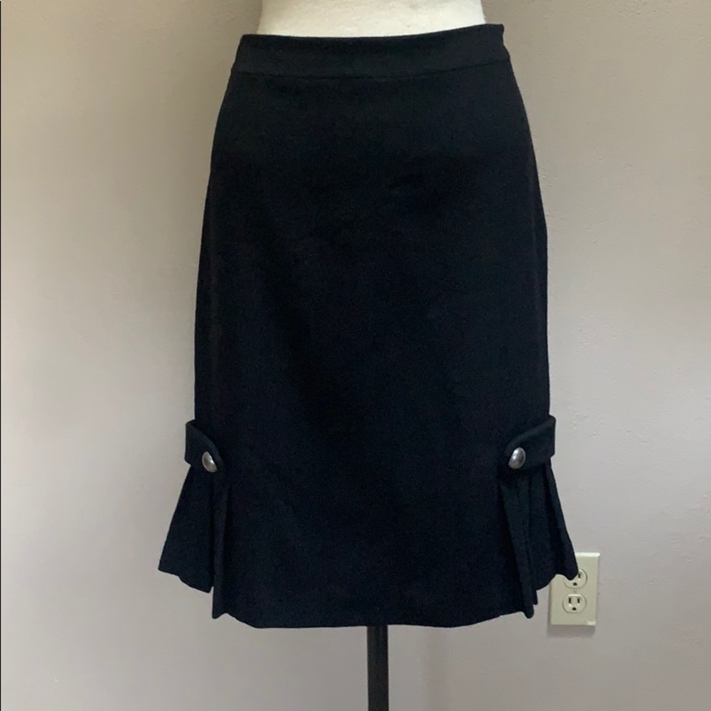 Black wool flannel pencil skirt side pleated